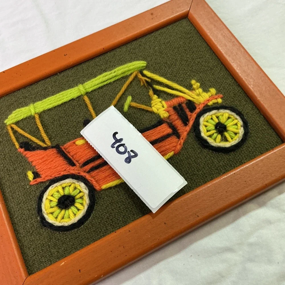 Vintage String Art Antique Car‎ Framed Fiber Art Wall Hanging Retro Decor